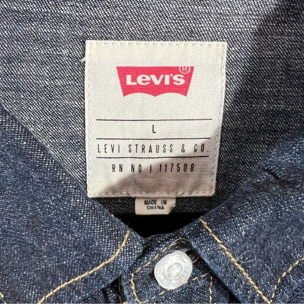 Levi's Classic Barstow Western Dark Blue Pearl Snap Denim Shirt Cowboy Size L - Picture 2 of 7